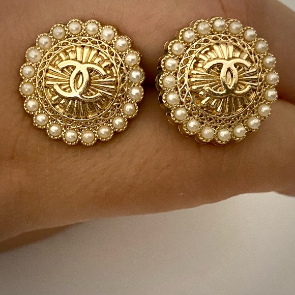 CHANEL Jewelry - CHANEL authentic button earrings (up-cycled)